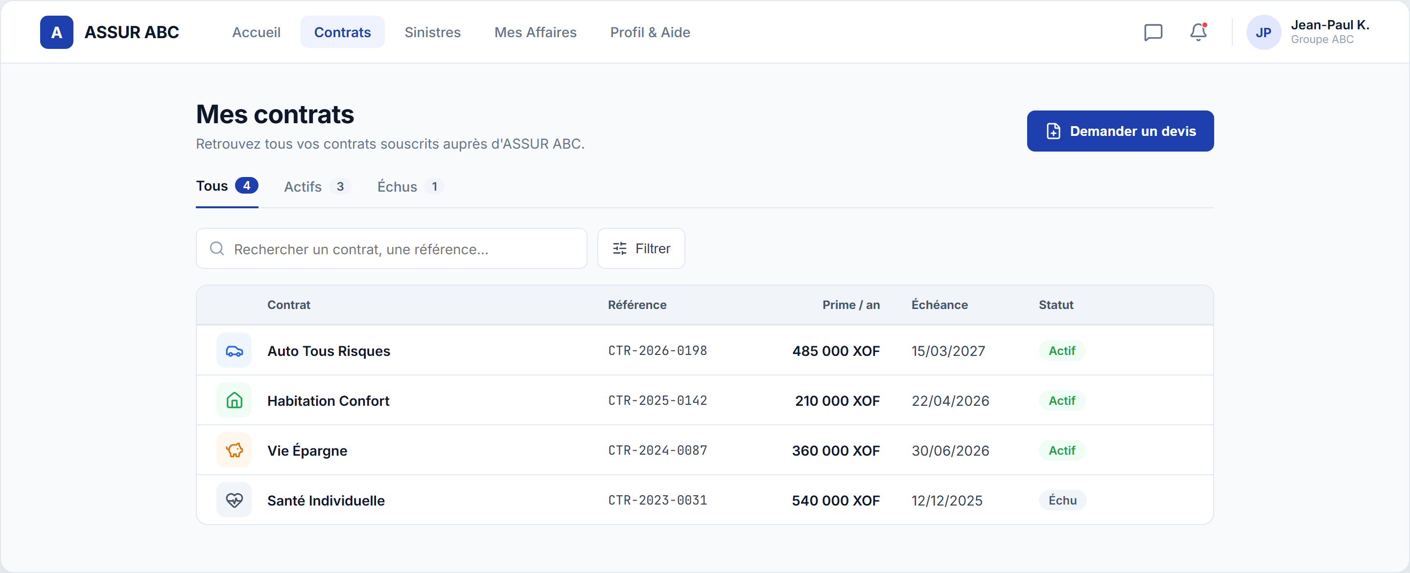Portail assuré desktop — self-service, votre marque