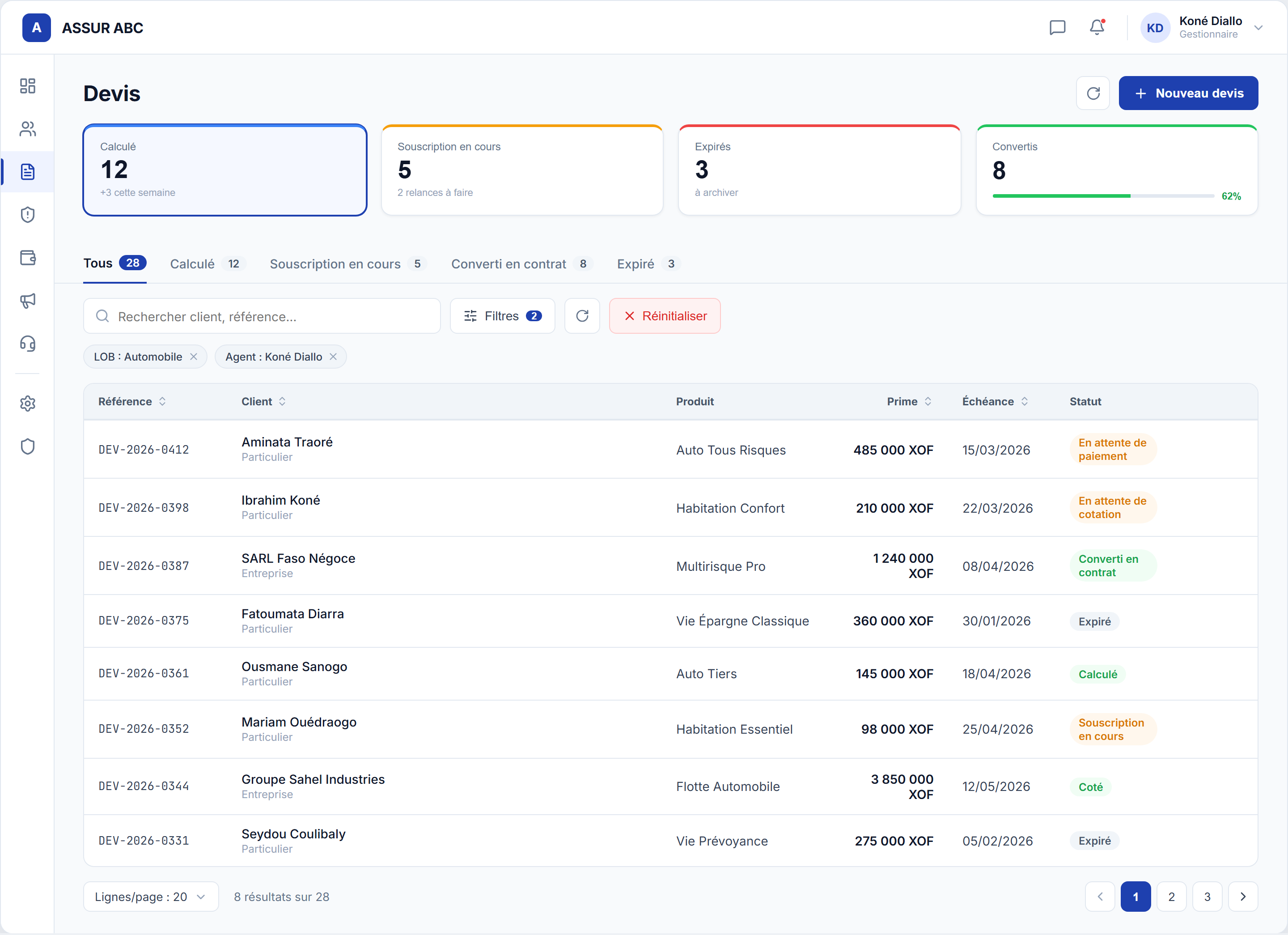 Centralised quote list in the software