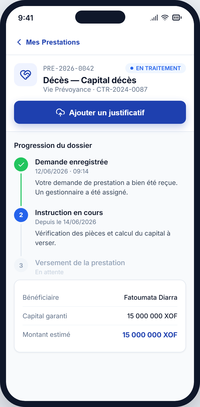 Suivi prestation Vie : statut visible sans appeler