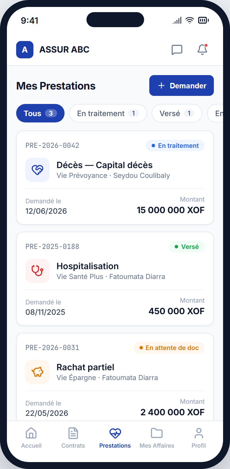 Life benefits — online declaration and tracking