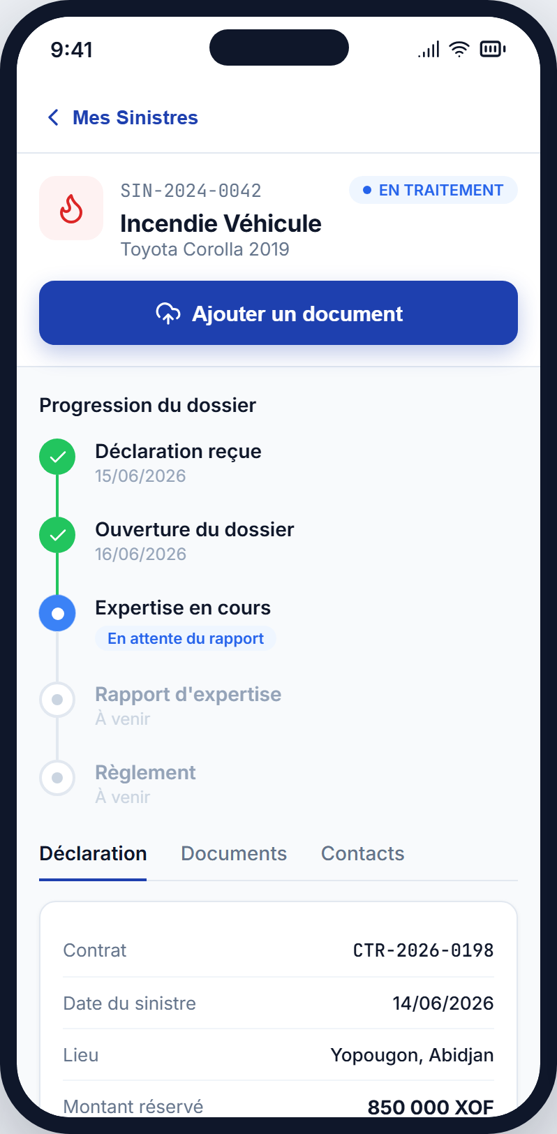 Suivi de sinistre : l'assuré voit l'avancement en temps réel